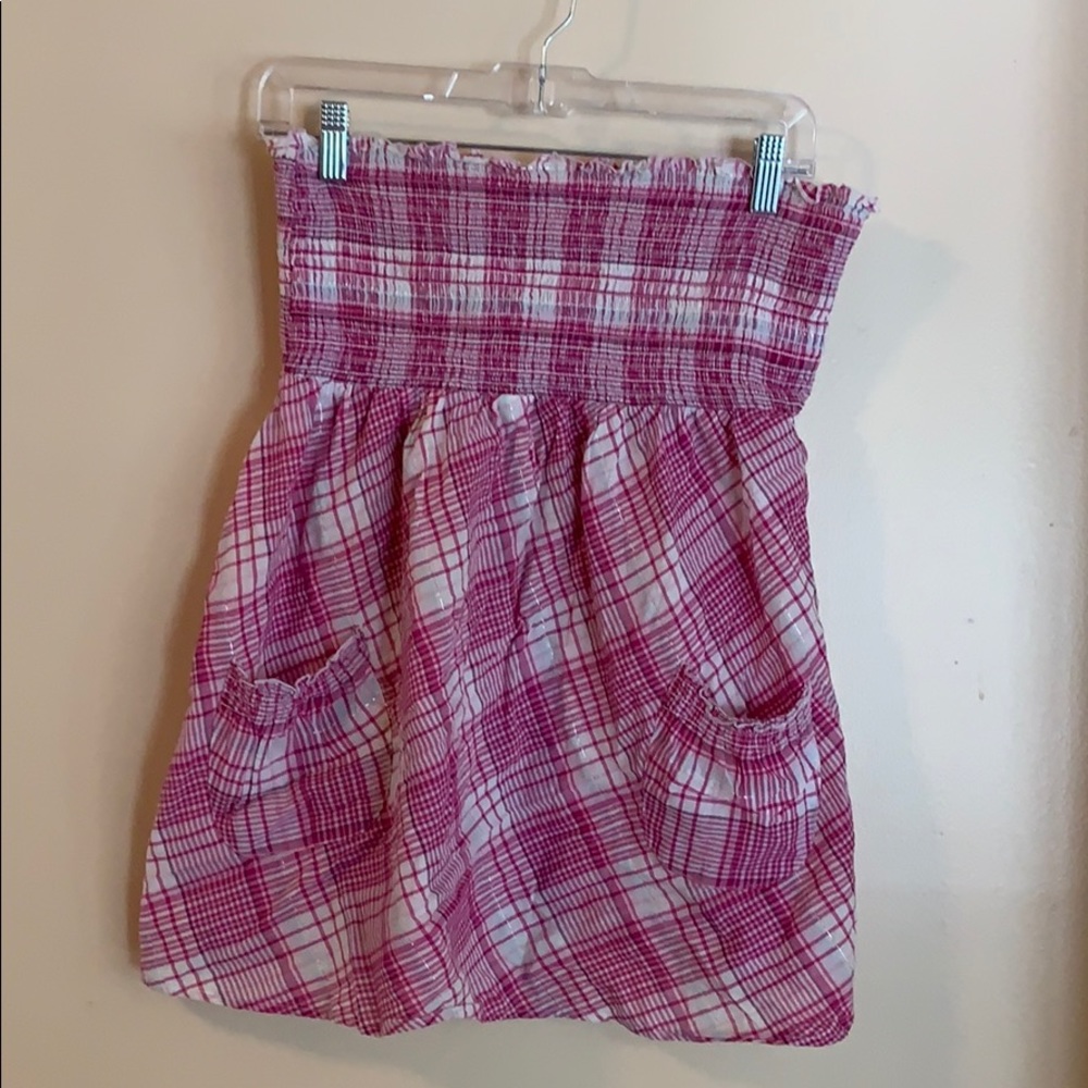 Pink Plaid Strapless Top